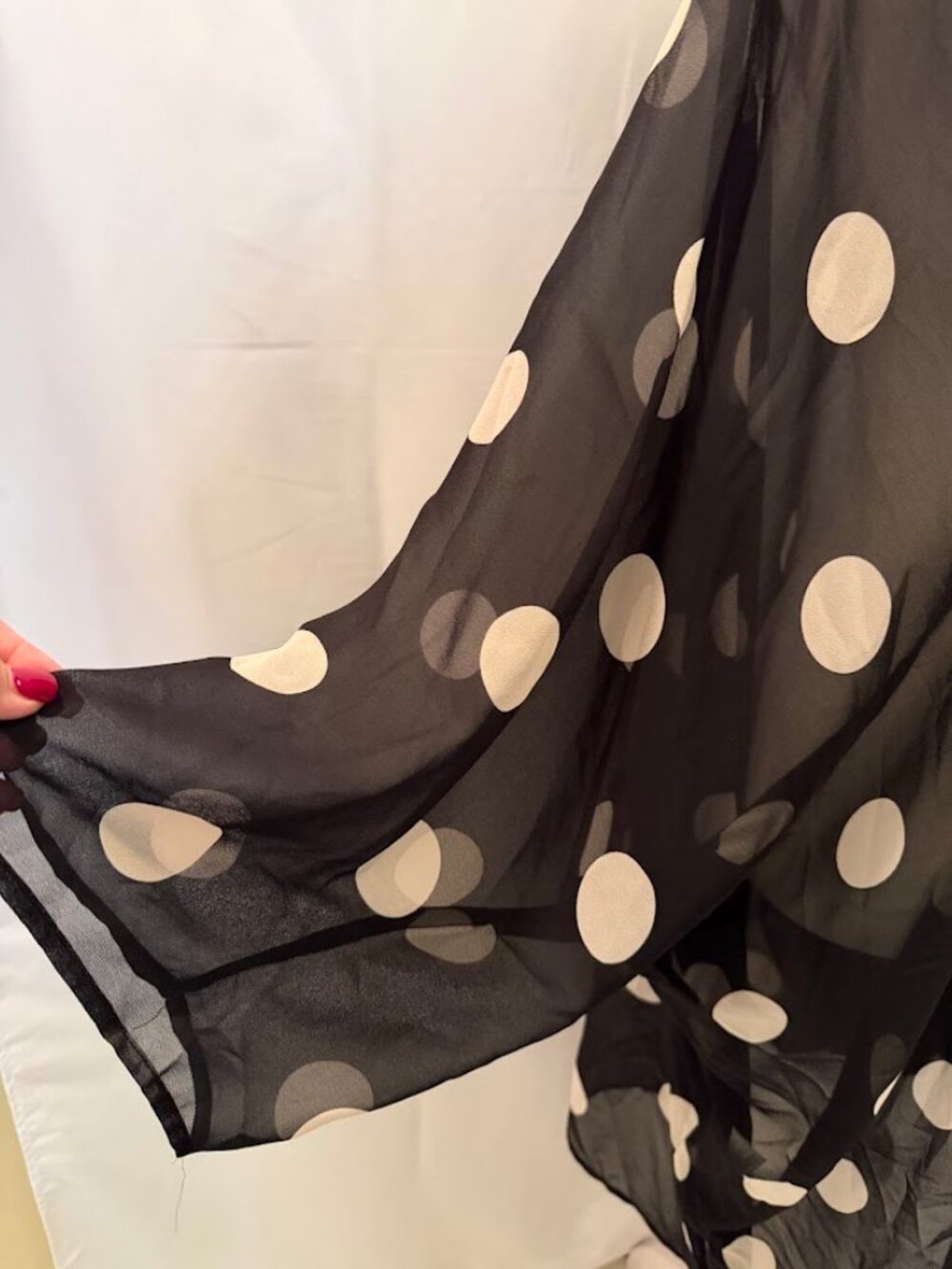 ANNE KLEIN Sheer Chiffon Ruana Open Front Black and White Polka Dot - 3x - Picture 5 of 15